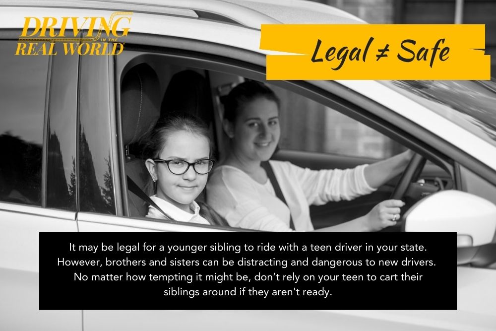 Even if it's legal, your new teen driver shouldn't be a chauffeur until they're truly ready and responsible enough. Siblings can be distracting! #NTDSW #teendriversafety
