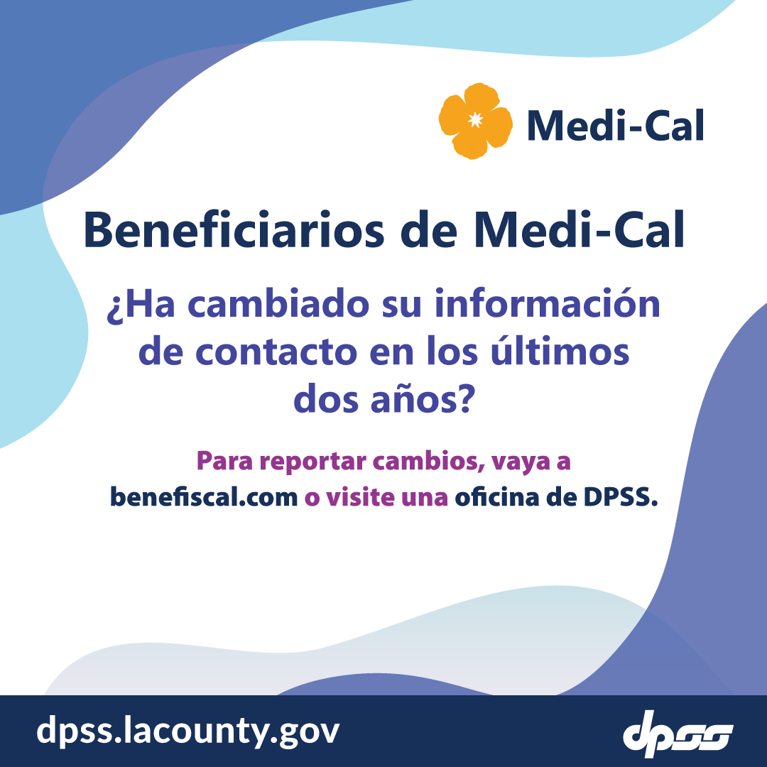 📣 Attention Medi-Cal customers! Medi-Cal renewals are back. If you have moved or changed your contact information in the last 3 years, kindly update your information at www.benefitscal.comto keep your Medi-Cal coverage active. Questions? Call DPSS at 866-613-3777.