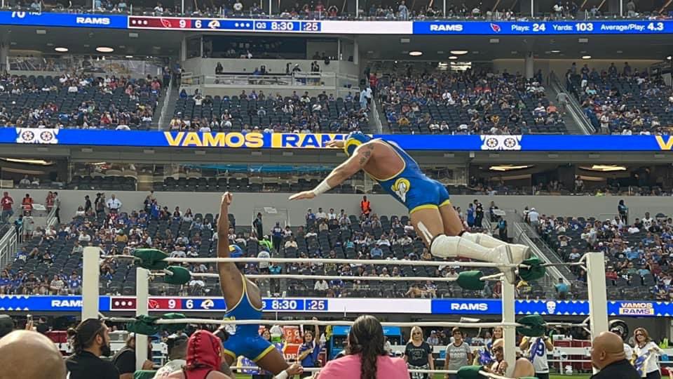 RevBThunderbird's tweet photo. Sunday Ramily dinner! #blessed #rams #luchalibre #luchador #prowrestling #dreams #surreal #cardinalsvsrams https://t.co/eqAeIAt2Jk
