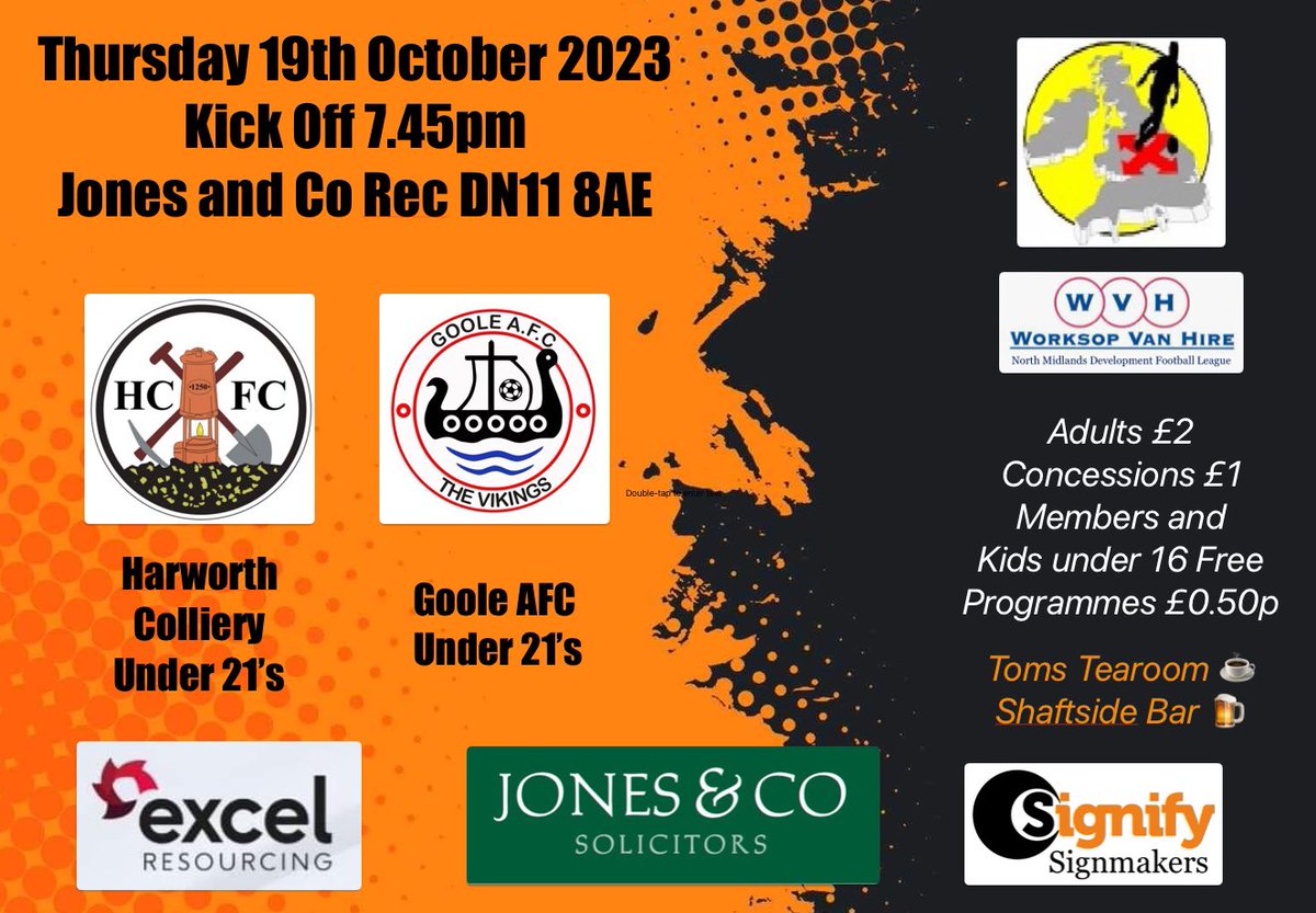 Our Under 21’s are in action this Thursday night as we host <a href="/GooleAFCU21/">Goole AFC U21</a> in the <a href="/NMDFL/">WVH NMDFL</a> The lads are looking to make it 6/6. All support is greatly appreciated 🧡🖤