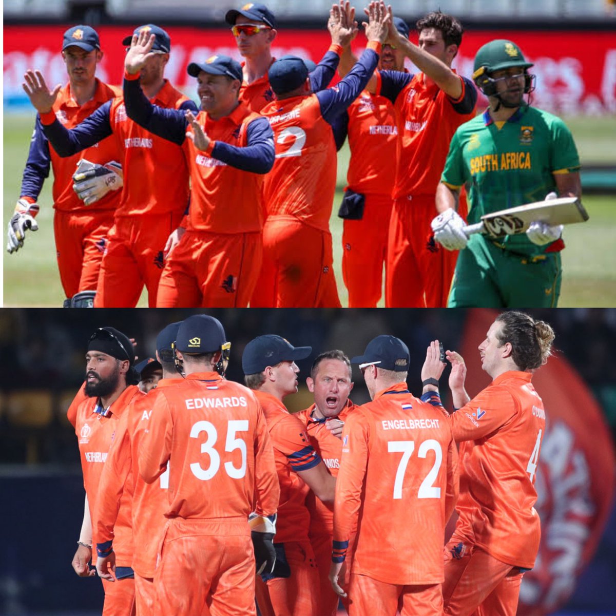 - Netherlands beat South Africa in T20 World Cup 2022. - Netherlands beat South Africa in ODI World Cup 2023. - NETHERLANDS WRITTEN HISTORY, INCREDIBLE...!!!