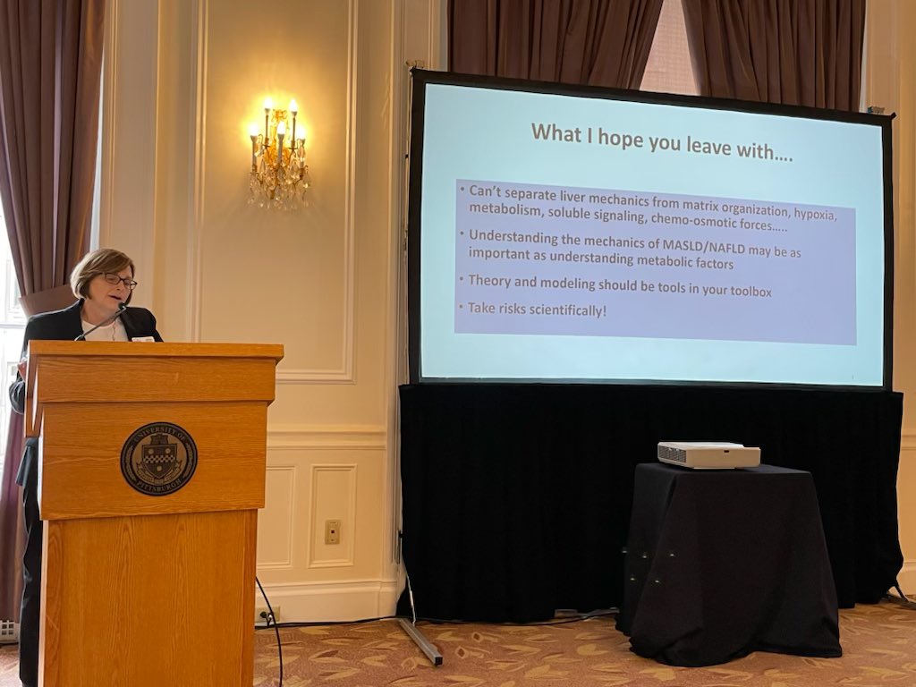 PLRC_PittLiver's tweet photo. Wonderful keynote lecture on the impact of lipids and cholesterol on hepatocyte and liver mechanics by Becky Wells, UPenn. https://t.co/xxgut6XQit