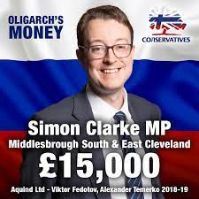 Seeing as Middlesbrough is trending, a reminder that Middlesbrough South MP Simon Clarke is funded by Vladimir Putin

#PeterBone #Tamworth #ToriesOut467 #GTTO #GeneralElectionN0W