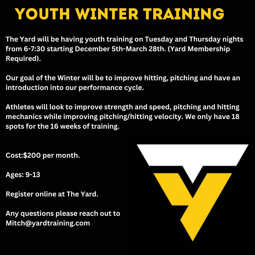 Youth training is here. Get signed up today!