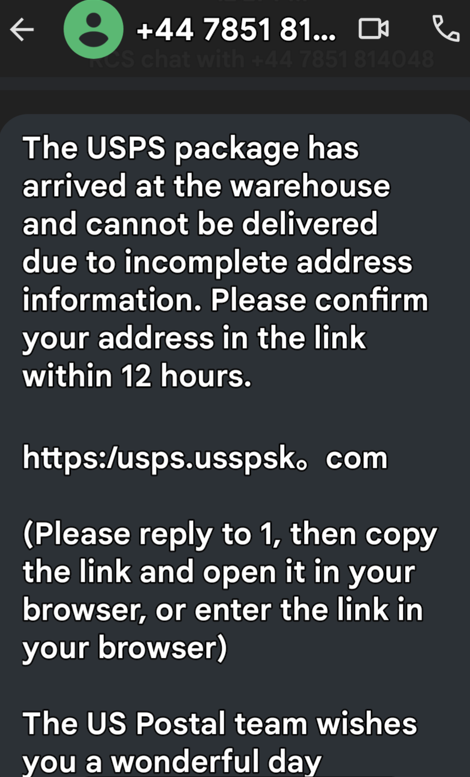 tulok's tweet photo. WARNING: Ignore requests that advise you to go to the link below. My virus scanner says it is a "newly-registered domain", the USPS has been online long enough not to have any of those anymore: https://t.co/eyzVDP7lEb