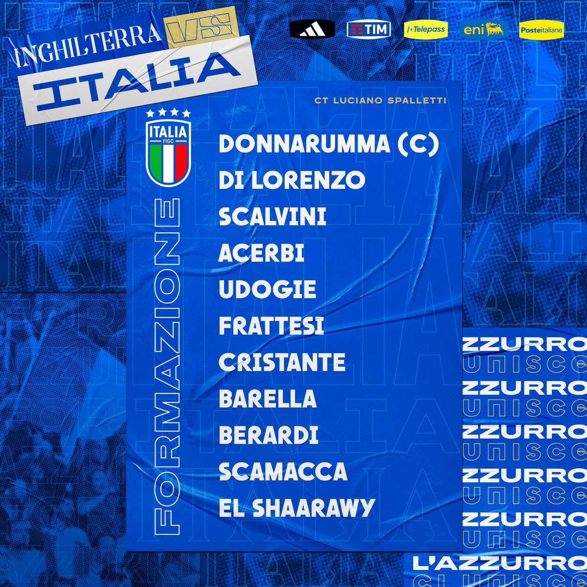 Azzurri's tweet photo. 𝗘𝘂𝗿𝗼𝗽𝗲𝗮𝗻 𝗤𝘂𝗮𝗹𝗶𝗳𝗶𝗲𝗿𝘀

Gli 1️⃣1️⃣ #Azzurri scelti dal Ct Luciano Spalletti per

🏴󠁧󠁢󠁥󠁮󠁧󠁿 Inghilterra 🆚 Italia 🇮🇹

⏱️ Oggi, ore 20.45
🏟️ Wembley Stadium - Londra 
📺 In diretta su #Rai1 

#InghilterraItalia #Nazionale #VivoAzzurro https://t.co/uDVjLigKCd