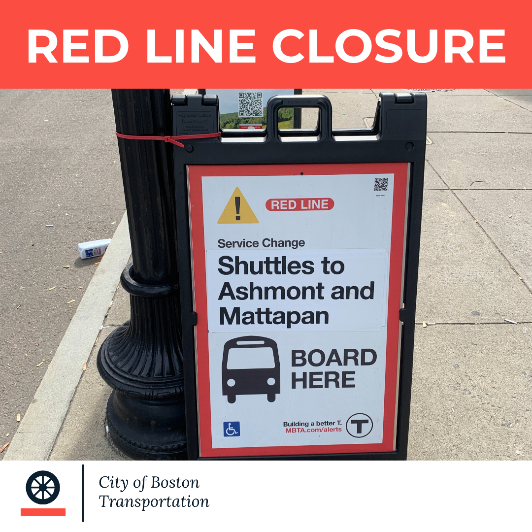 MBTA Shuttles need to use Dorchester Ave. Please do not double-park or block lanes so they can keep moving! Please follow all posted signage. Enforcement in effect. Fairmount Line, Rte. 18 bus, and Bluebikes are all free alternatives.