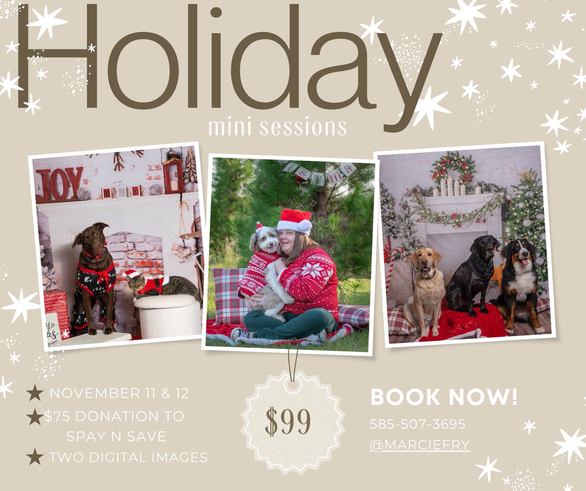 November 11th and 12th: 15-minute Holiday Photo Session November 11th and 12th The session includes a $75 donation to Spay n Save and two full-size digital images
marciefryphotography.com/spay-n-save-fu…
@marciefryphoto @spaynsaveorlando
#orlandopets #petholidayphotos #spayneutersaveslives