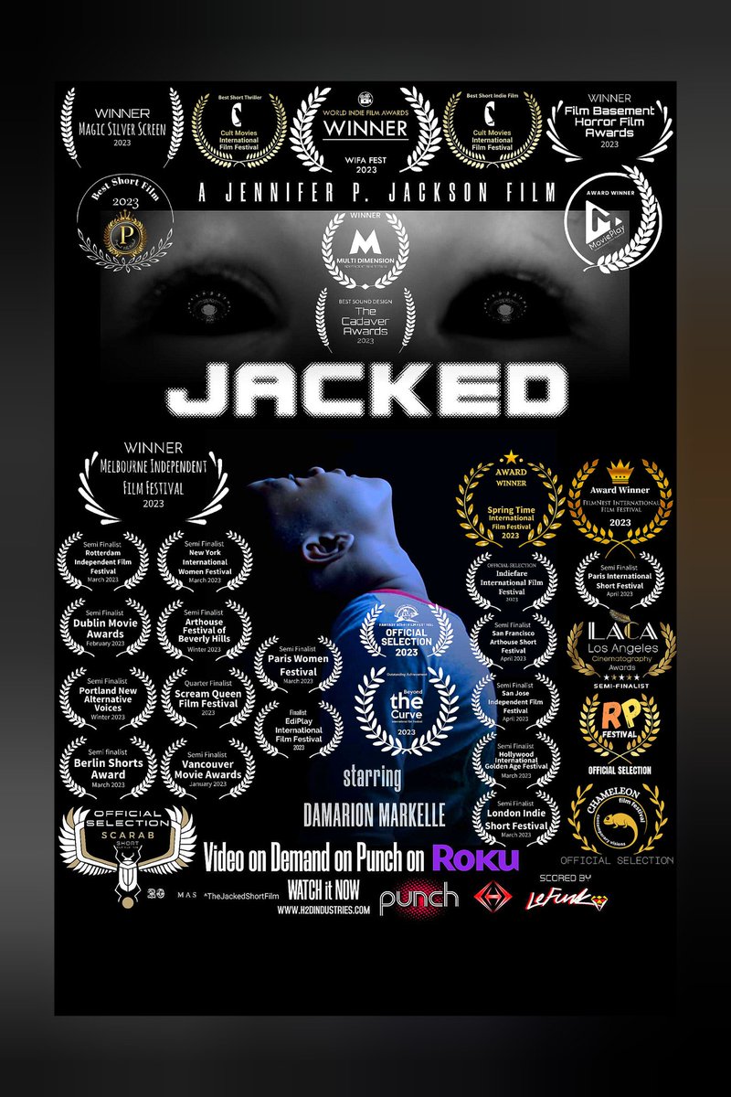 JenniferPJ's tweet photo. Jacked just won Best Sound Design in The Cadaver Awards!!!
🏆🏆🏆🏆🏆
#h2dindustries #punch #moviestowatch #jenniferpjackson #lefunk #writer #director #cinematographer #producer #filmfestival #winner #bestsounddesign #filmfreeway https://t.co/A8fWj2JNzL