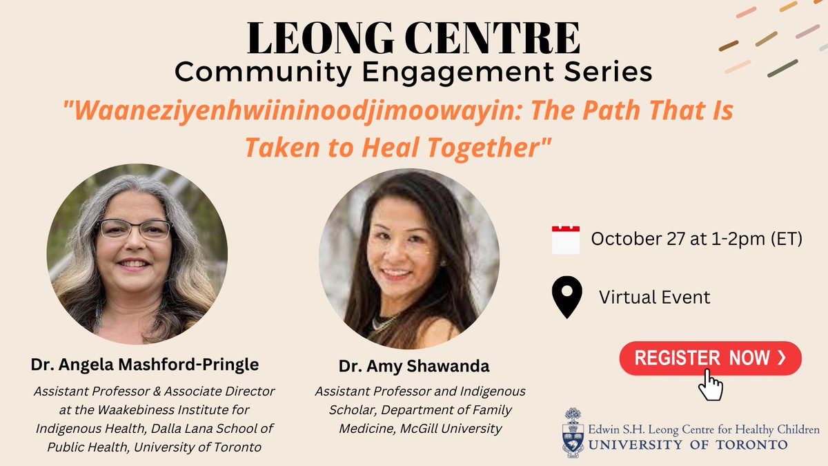 📣Oct 27th, 1-2PM (ET): Join Drs. Angela Mashford-Pringle & Amy Shawanda for a presentation about the impacts of Indigenous #child welfare on Indigenous families. Register today: tinyurl.com/2p82zu94