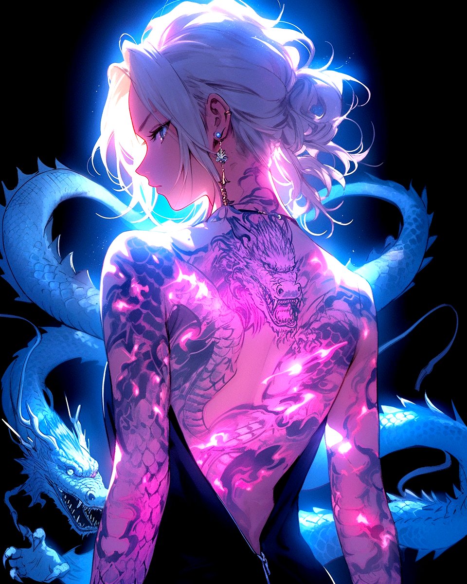 Electric Blues⚡️
#TheGirlwiththeDragonTattoo #Girl #Dragon #Tattoo #Midjourney #Ai #AiArt #Niji #AiGirls #Pink #Blue #Blonde #Chinese #China #Orient #Neon