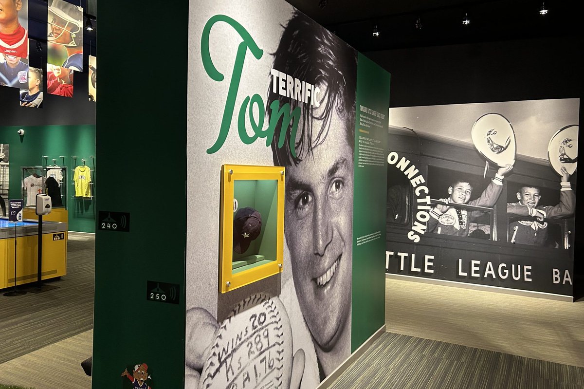 This exhibit displays artifacts from Tom Seaver's Little League and professional career. Additionally, the new exhibit has an interactive feature showcasing notable athletes from all professional sports, including NFL QB Patrick Mahomes, and former USWNT-er Sydney Leroux.