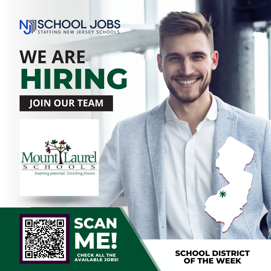 📢Employer of the Week!🚀

Mount Laurel Township Schools is looking for new employees to join their team!🔍

📱 Scan the QR Code or visit our site to see the full details of their job postings
🌐njschooljobs.com

#Njschooljobs #NJjobs #Njschools #districtoftheweek