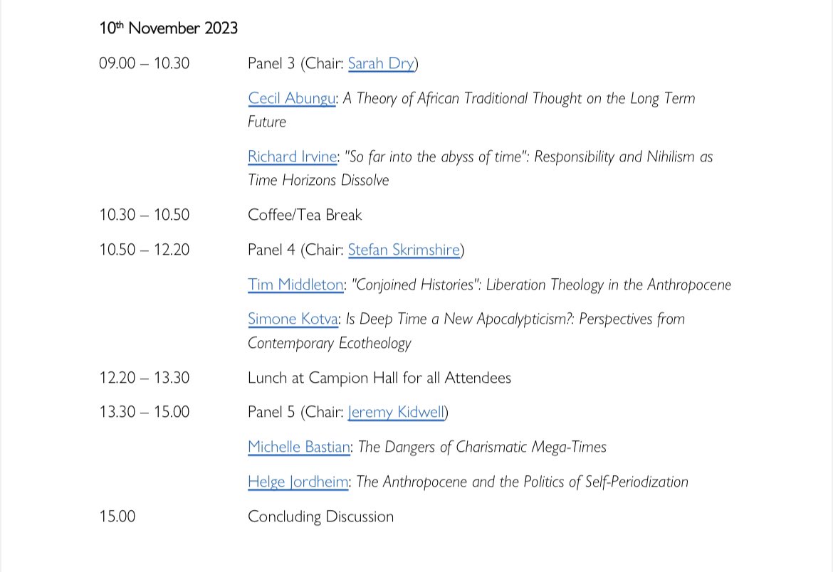 Yours truly, Nov 10, Oxford - “A theory of African traditional thought on the long term future”