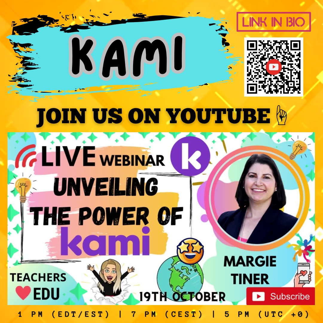 AnnaDyagileva1's tweet image. 🚀Join us on 19th Oct. at 1 pm EDT/EST for👉
💡LIVE PD: Unveiling the Power of @KamiApp 
🎙@Mrs_Tiner
📺Where: youtube.com/watch?v=vtdDyc… 🔔Hit the Notify me on Youtube

🏆PD Certificates are provided!

✌Tune in to explore how #KamiApp can transform your teaching!

#teachersloveEDU