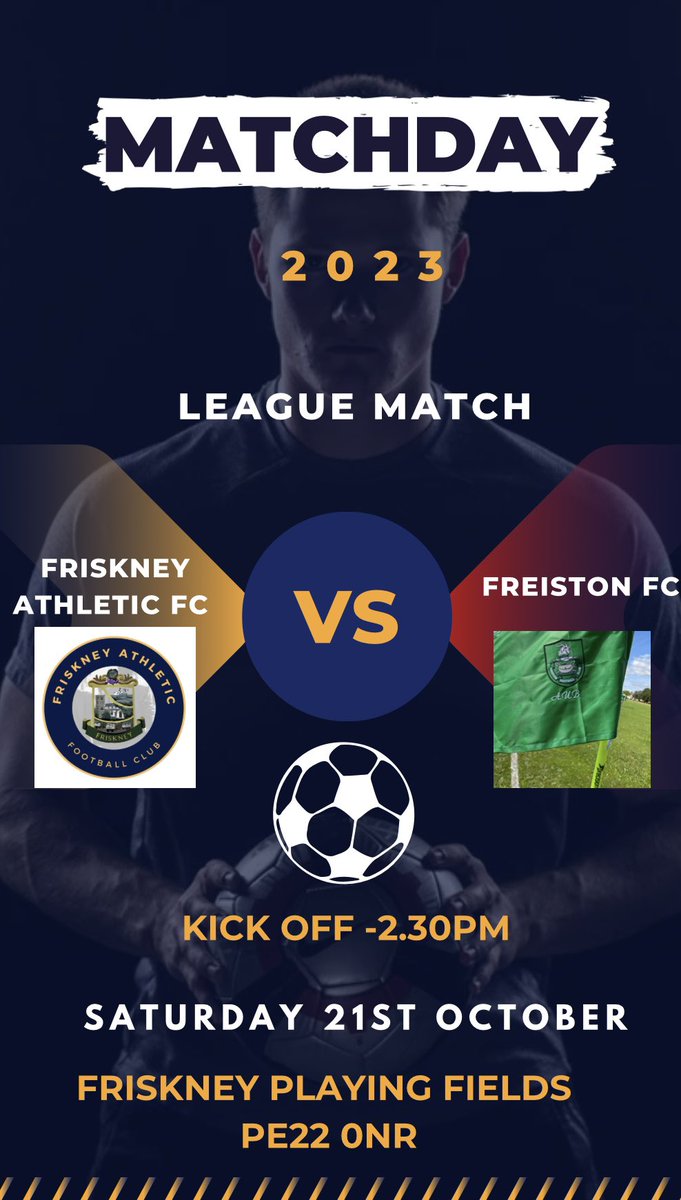 Friskneyathfc's tweet photo. 💛 𝐋𝐄𝐀𝐆𝐔𝐄 𝐌𝐀𝐓𝐂𝐇 💙 

🗓️ Saturday 21st October 
🆚 @FcFreiston 
🏟️ Friskney Playing Fields - PE22 0NR
🕝 Kick off - 2.30pm 
👨‍👩‍👧‍👦 Spectators Welcome 

The village hall will be open for post match refreshments and there will be Jacket Potatoes available to purchase. 😋 https://t.co/OWvErbnZNG