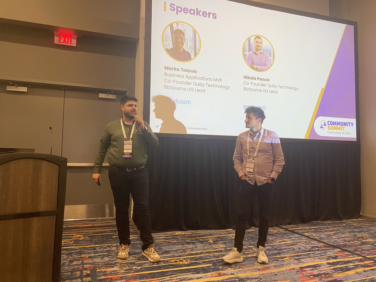 atotovic's tweet image. My son @MarkoTotovic and his friend @pancic_nikola on the stage. They are speaking about #PowerVirtualAgent integrated with #MSDyn365BC at #MySummitNA.