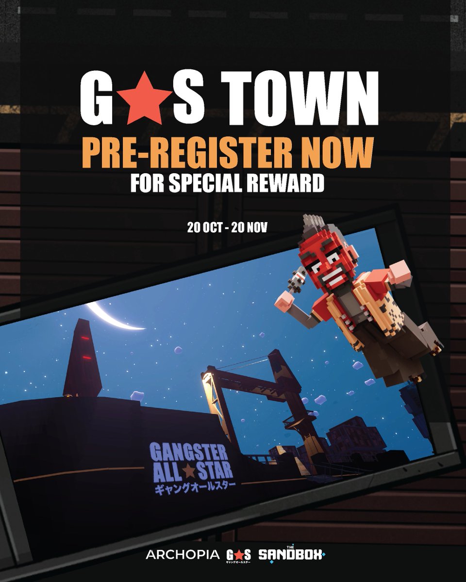 Hey <a href="/gangsterallstar/">GANGSTER ALL ★ STAR ギャングオールスター</a> GAS TOWN Opening soon
The Pier Nears @thesandboxgame with Dark Secrets!
.
Pre-Registration is opening! 🌆🔥 You will become GAS TOWN citizen 
Submit this form to win a special NFT giveaway 
.
bit.ly/GASTOWNPre-reg… 
 
#GASTOWN #Thesandbox #GASWAY #sandfam