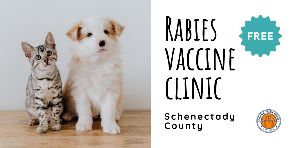 We're hosting a drive-thru rabies vaccination clinic for cats, ferrets, and dogs in Princetown on November 4, which is free for Schenectady County residents. Date: Saturday, November 4, 2023 Time: 10:00 a.m. to 12:00 p.m. Location: Princetown Town Hall schenectadycountyny.gov/rabies-vaccine