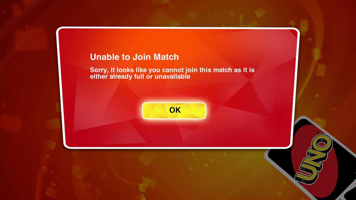 There was an update today. But NO uno on xbox still doesn't work.

You can load into the menu now but can't get into a match. Trying to join either public or private lobbies are met with this screen.