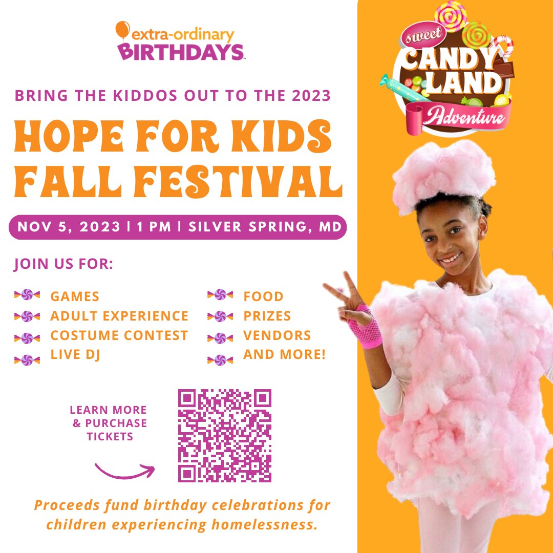 Hope For Kids Fall Festival is a fundraiser illuminating the power of birthday celebrations to inspire hope, joy, and self-worth in homeless children. Guests will enjoy a live DJ, food, games, giveaways, a silent auction, a costume contest, and more! Get ticke...