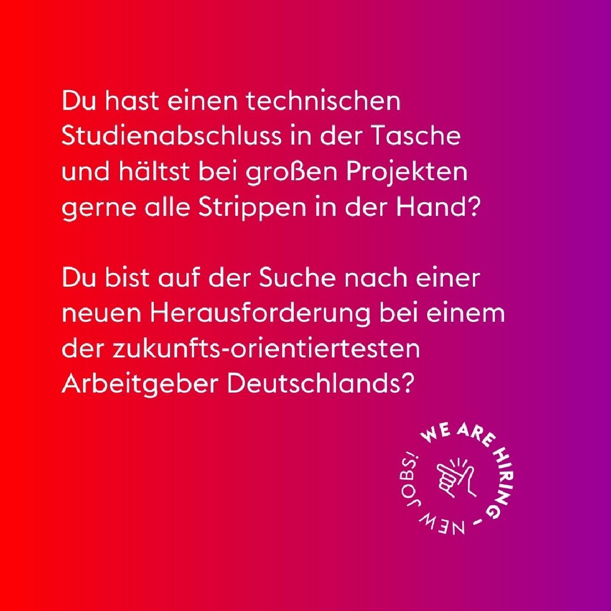 Du hast einen technischen Studienabschluss und hältst bei großen Projekten gerne alle Strippen in der Hand? 
Suchst du nach einer neuen Herausforderung bei einem der zukunftsorientiertesten Arbeitgeber Deutschlands?
Werde Vollzeit-Projektingenieur:in: mehr.enercity.de/hr_projektinge…