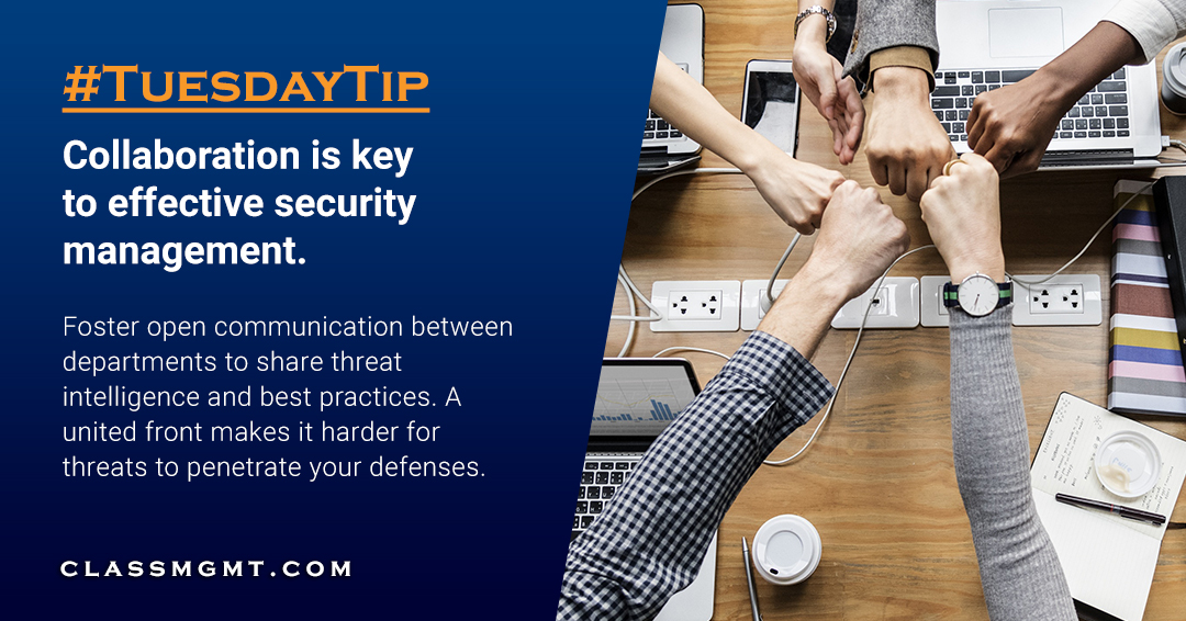 #TuesdayTips: Collaboration is key to effective security management. Foster open communication between departments to share threat intelligence and best practices. A united front makes it harder for threats to penetrate your defenses. #Collaboration #SecurityStrategy