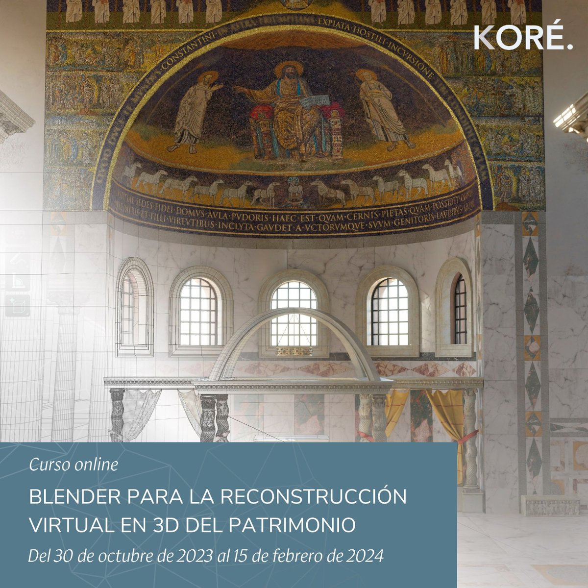 El próximo 31 de octubre comenzamos una nueva edición del curso online de #ReconstrucciónVirtualen 3D con Blender impartido por @par_virtual. ¿Os lo vais a perder? Más información y matrícula: koreformacion.com/curso/curso-de…