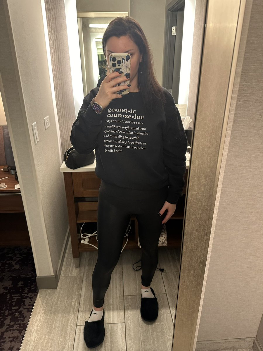 Staying comfy pre #NSGC23 with my gc awareness sweatshirt from @DenaTalksDNA and of course my travel slippers (IYKYK) #GeneChat what GC gear are you wearing ?! #myriadgenetics