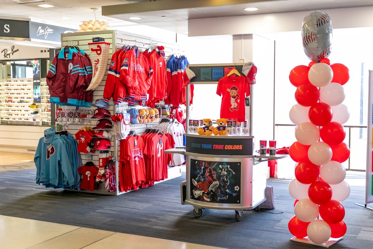 Passing thru #PHLAirport? Make sure you're showing your team spirit and stop by the Phillies Pop-Up Sale in the D/E Connector! With a variety of gear and other fun items, you'll be ready for all of the games! Let's Go Phillies! #RedOctober #RingTheBell