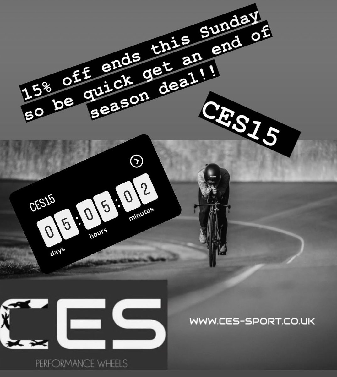 Offer ends Sunday! Get 15% off all orders using the code CES15 as part of our end of season sale! #Cycling #Triathlon #CESSport #UKCyclechat #UKTrichat #MTB #CX