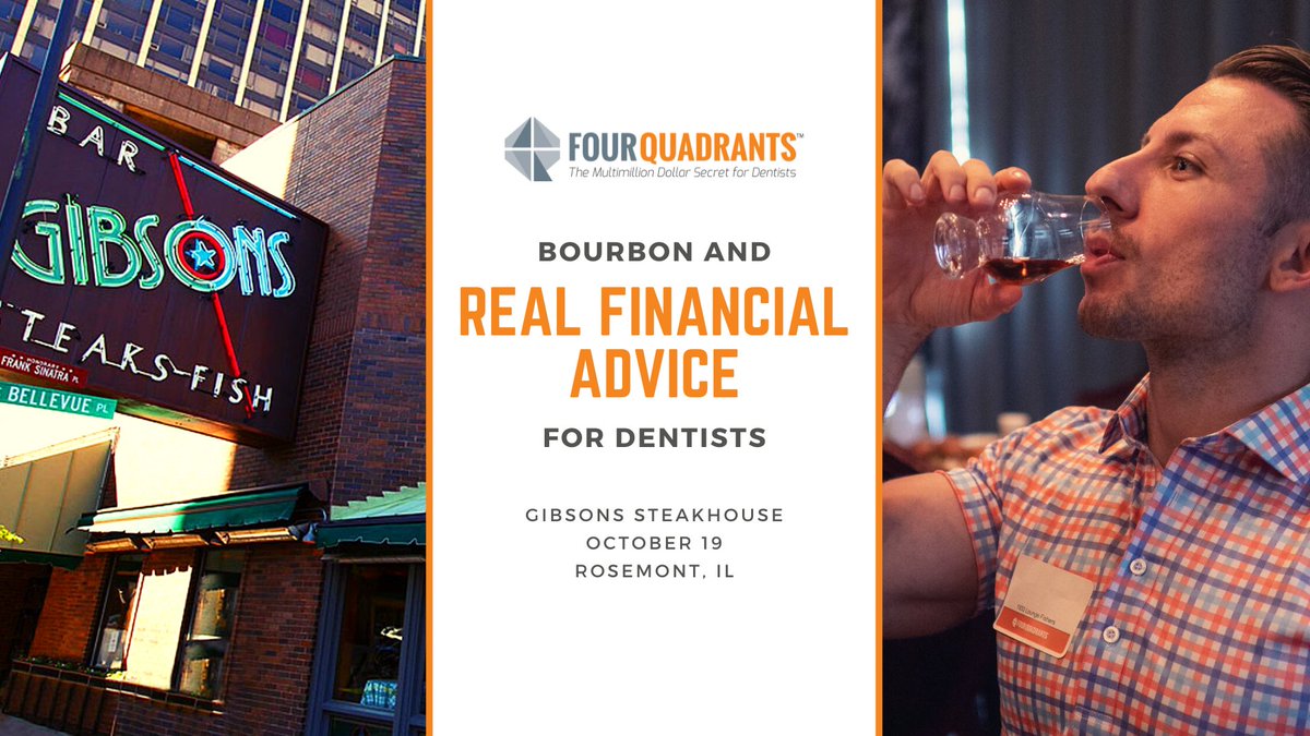 Attention all greater Chicago area dentists! Join us at Gibson's Steakhouse for our CE course, "Bourbon and Real Financial Advice for Dentists". 
Register now, as spaces are filling up fast! 
hubs.ly/Q025RgXF0