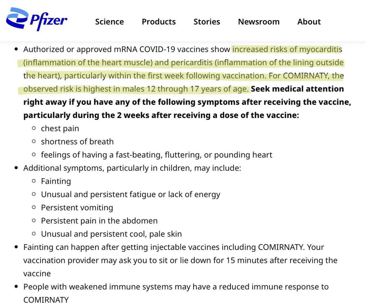 Pfizer emitió un comunicado de prensa hace horas. Sostiene definitivamente que las vacunas de ARNm contra el Covid “muestran mayores riesgos” de miocarditis y pericarditis.                                       Un desastre sanitario global. Afirmaban que las vacunas eran