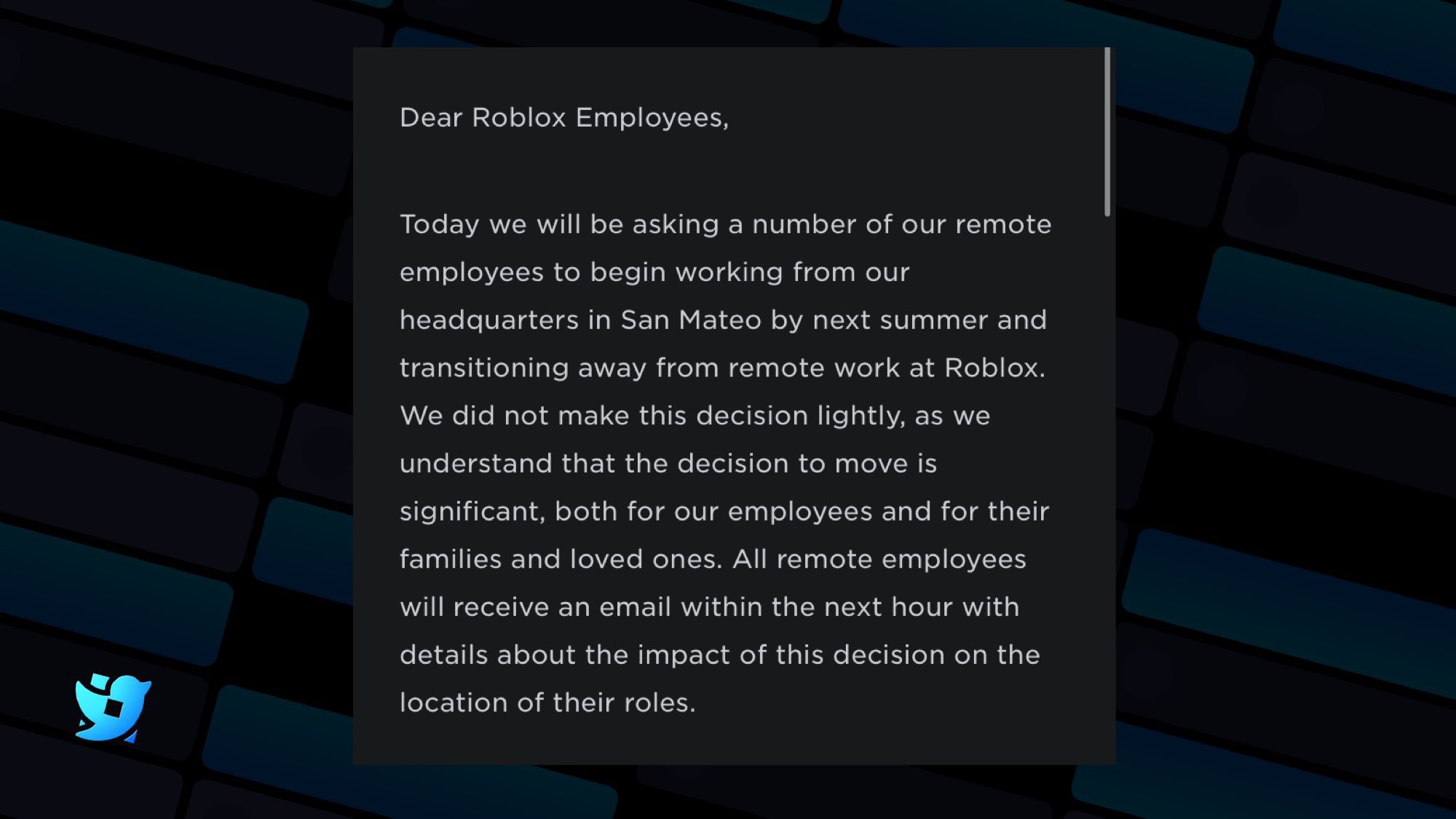 Roblox CEO asks some employees to return to San Mateo HQ