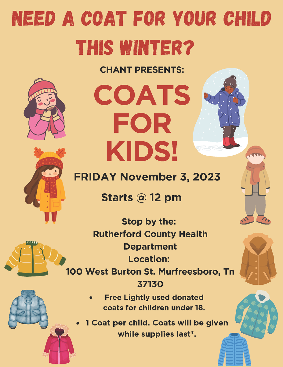 RutherfordTn's tweet photo. The Community Health Access and Navigation in Tennessee will have a coat drive on November 3rd. https://t.co/EqwZUNB1iu