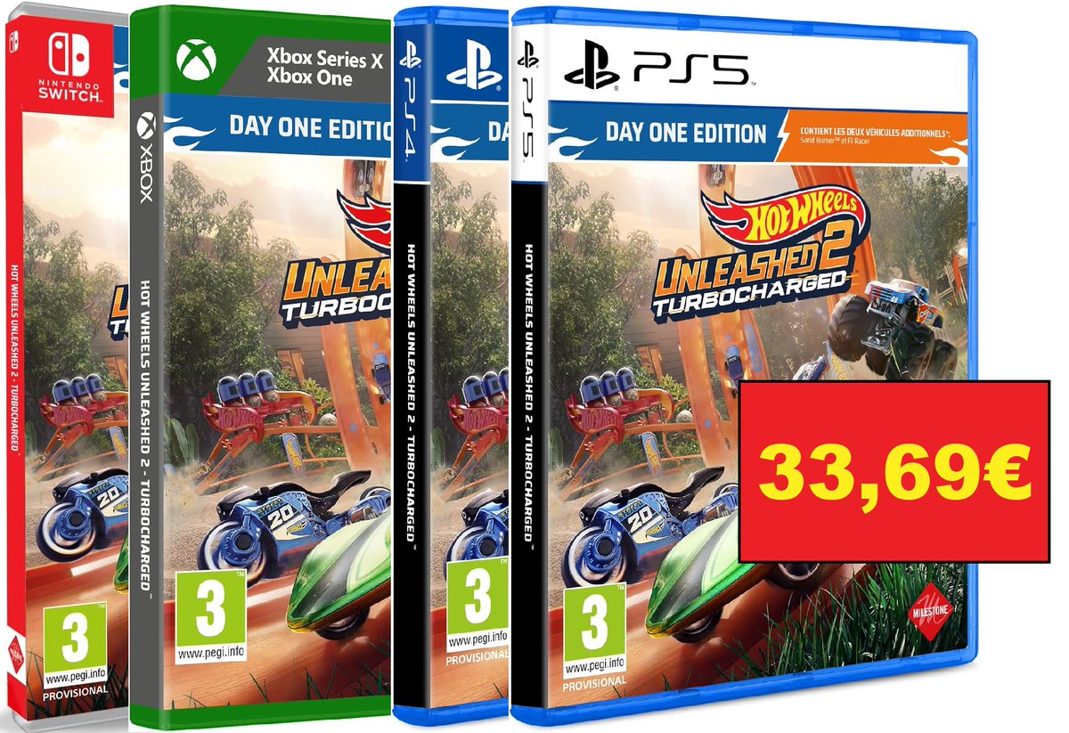 🆕 Précommande 🆕 Hot Wheels Unleashed 2 Turbocharged sur PS5 / PS4 / Xbox Series / One / Switch à 33,69€ ► jvdeal.fr/d10135 ◄ #Bonplan #HotWheelsUnleashed2Turbocharged #HotWheelsUnleashed2 #PS5 #PS4 #XboxSeriesX #Switch