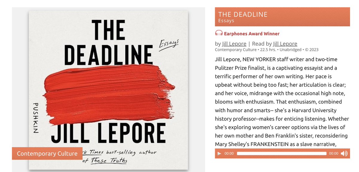 pushkinpods's tweet photo. Yes, we are celebrating #TheDeadline's Earphones Award!! @AudioFileMag
If you get a copy of Jill Lepore's audiobook, you could be too... just saying👀: https://t.co/mNdcHjJLVw https://t.co/9rtMDUSIY5