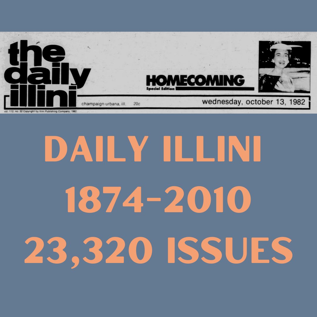 ILNewsProject's tweet photo. Calling all Daily Illini fans! Thanks to the hard work of many, that pesky gap in content from 1976 to 1992 is now a grief of the past.

Read all 23,320 Daily Illini issues from 1874 to July 2010 here: https://t.co/cfwukGDm7E https://t.co/tni4Sjw9CN