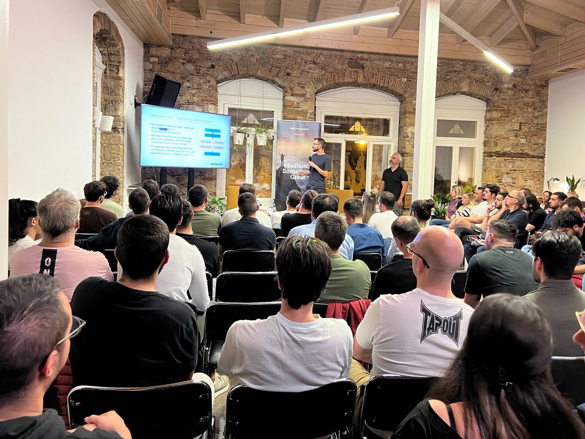 Our 47th meetup was today in a room full of people joining us to this season's opening. A big thank you to @NetCo_Intra for supporting us with their sponsorship. Learn more about their open positions on their website: netcompany-intrasoft.com/talent #GreeceJS #meetup #javascript #js