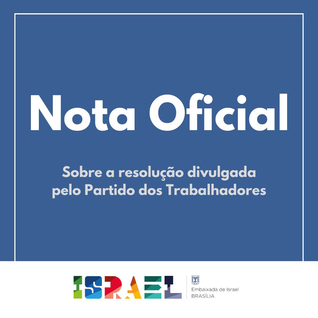 IsraelinBrazil's tweet photo. Posição da Embaixada de Israel após as declarações do Partido dos Trabalhadores (PT):

Qualquer pessoa que pense que o assassinato bárbaro, a violação e a decapitação de pessoas é uma posição política, ou que se trata apenas de uma luta política legítima, possui uma extrema falta de compreensão da atual situação. 

É muito lamentável que um partido que defende os direitos humanos compare a organização terrorista Hamas, que vai de casa em casa para assassinar famílias inteiras, com o que o governo israelense está fazendo para proteger os seus cidadãos. 

Deve ser feita uma forte separação entre a organização terrorista Hamas e os palestinos.