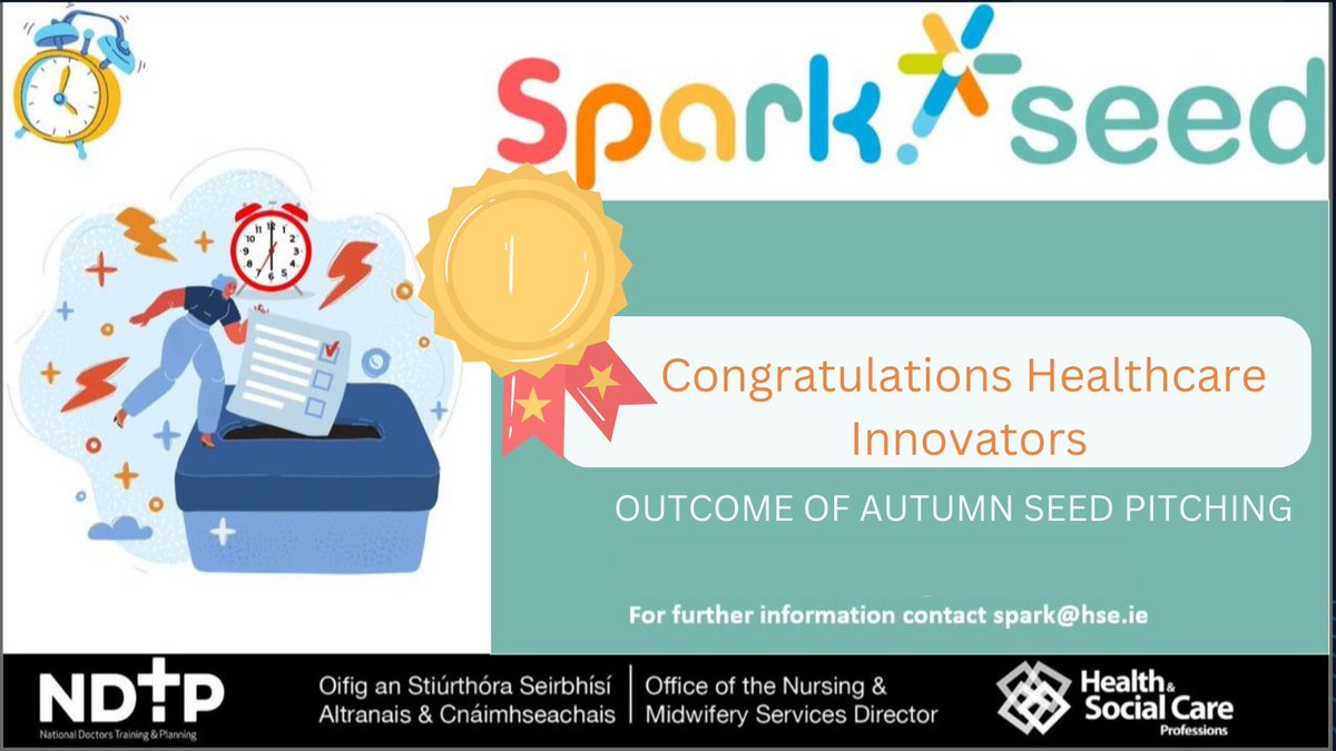 Hats off to all the participants of yesterday's @HSELive Spark Seed Pitch. We have yesterday’s results & names of projects we have decided to fund: @DemetriaJenny @McBlanaid: Addressing Dementia Needs 🧠 @emilynajo & @JoanneDowds: Enhancing ICU Experience 🏥