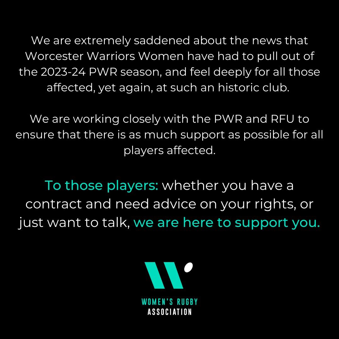 To all the players at @WorcsWarriorsW, we are devastated for you, and here to support you. Whether that’s about your contract, your rights, or just to chat.