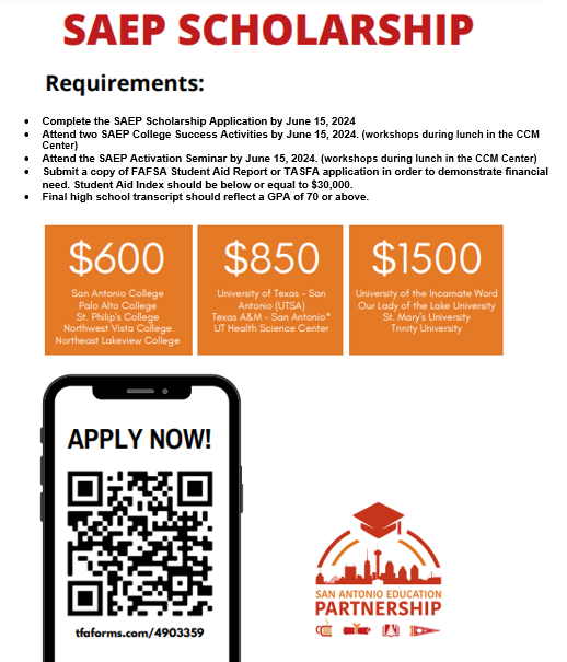 EISD_Counseling's tweet photo. SENIORS: Do not wait, this is a great opportunity for all students entering college/University in San Antonio. #SAEP #DREAMcenter See your counselor!!! @FineArtsEISD @JFKennedyHighS @EISDMemorialHS https://t.co/sfUmlEQuT0