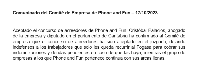 PCTECantabria's tweet photo. Los compañeros del Comité de Empresa de Phone&amp;Fun nos transmiten esta información. De nuevo, el PCTE quiere mostrar su solidaridad con los trabajadores afectados. Ni en Phone&amp;Fun, ni en los demás contact center, ni en ningún otro sector: ¡A luchar! ¡Con nuestro pan no se juega! https://t.co/uyqRVTr5MQ