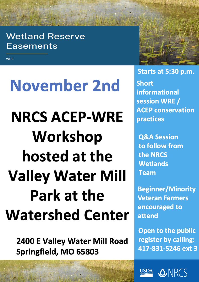 Join us at the Watershed Center on November 2nd to learn about Wetland Reserve Easement Opportunities!