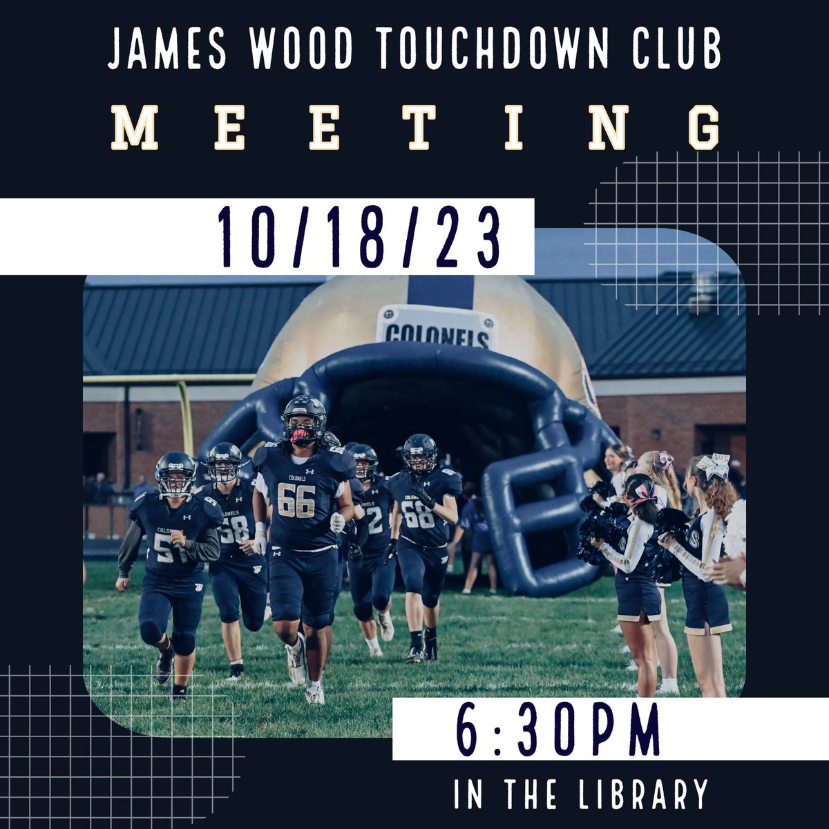 Please join us tomorrow (10/18) for our TD Club Meeting! 💙🏈💛