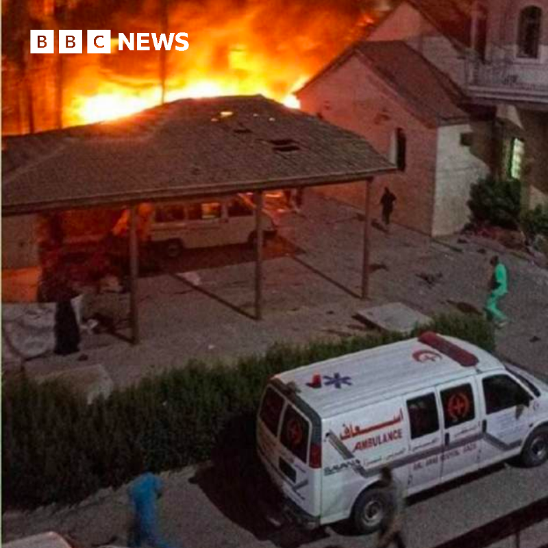BBCWorld's tweet photo. Hundreds of people have been killed in an Israeli strike on a hospital in Gaza, according to Palestinian officials
Follow the latest ⬇️