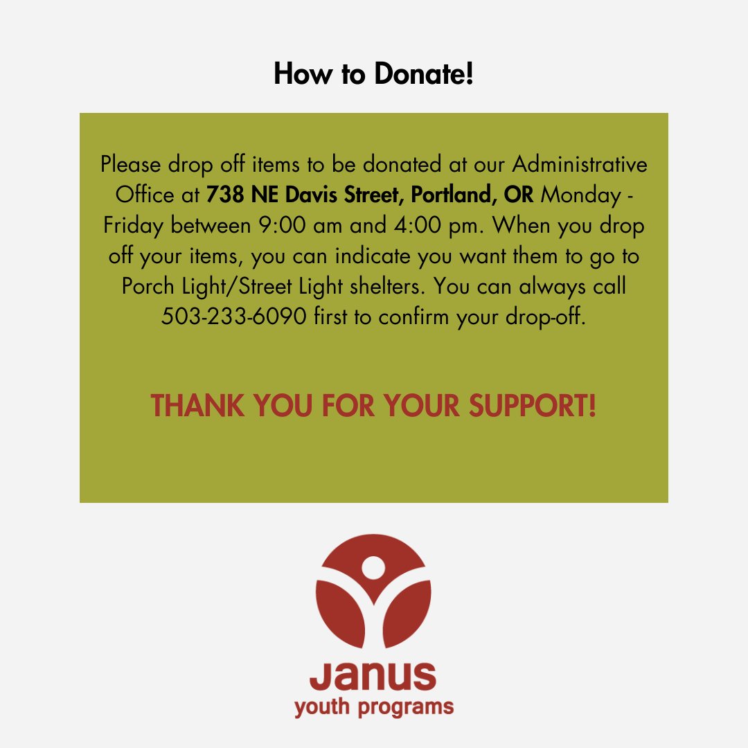 #DonationsNeeded for Porch Light and Street Light Youth Shelters!

You can also donate through the Amazon Wishlist here: amazon.com/hz/wishlist/ls…

Thank you for your support! #pdxcommunity #pdxnonprofit