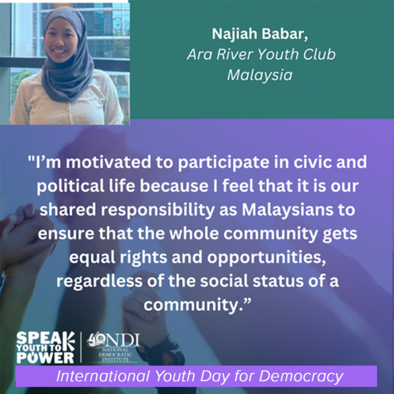 NDI's tweet photo. Today is International #YouthDayforDemocracy! Every day, young people around the world show us their commitment to advancing democracy. At @NDI, we believe in empowering their meaningful participation. @MoveDemocracy

Check out a few messages from our youth partners ⬇️