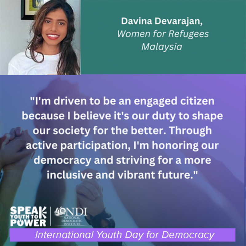 NDI's tweet photo. Today is International #YouthDayforDemocracy! Every day, young people around the world show us their commitment to advancing democracy. At @NDI, we believe in empowering their meaningful participation. @MoveDemocracy

Check out a few messages from our youth partners ⬇️